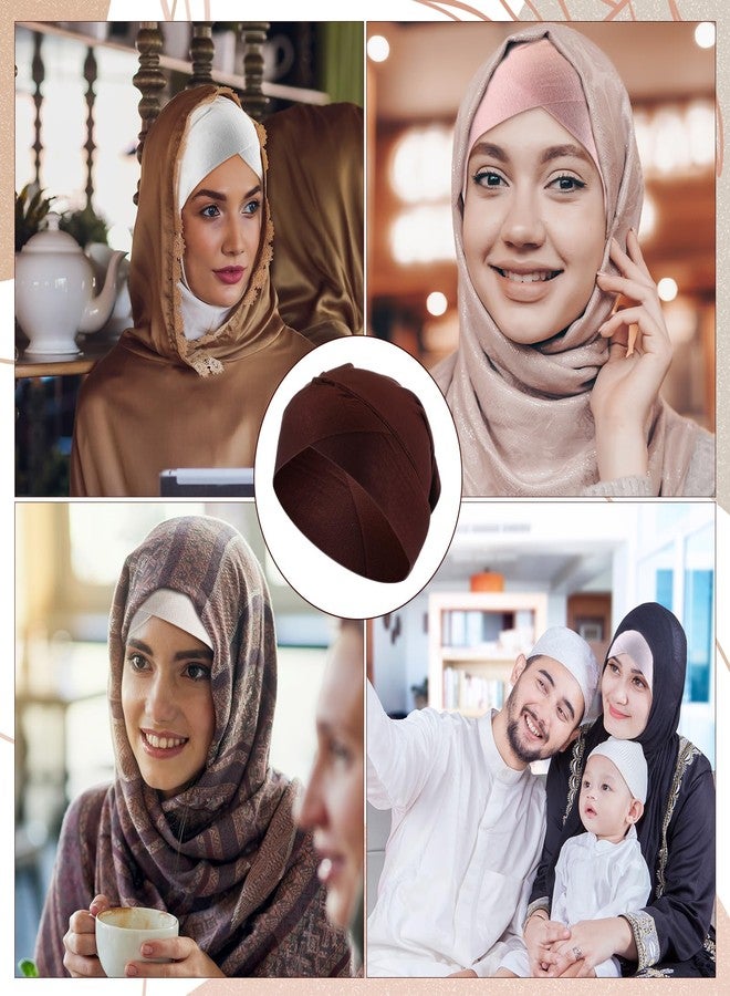 Cuffbow 8 Pcs Women Under Scarf Hijab Cap Islamic Muslim Solid Color Under Scarf Hat Stretchy Hijab Undercap for Turban Head Wraps - Image 5